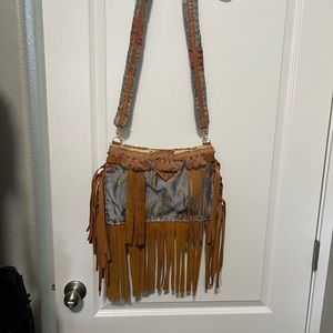 Gorgeous BoHo/hippy chic bag/purse with leather/suede fringe